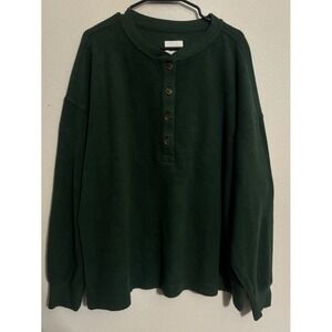 Aerie Sherpa Henley Sweatshirt In Green XL